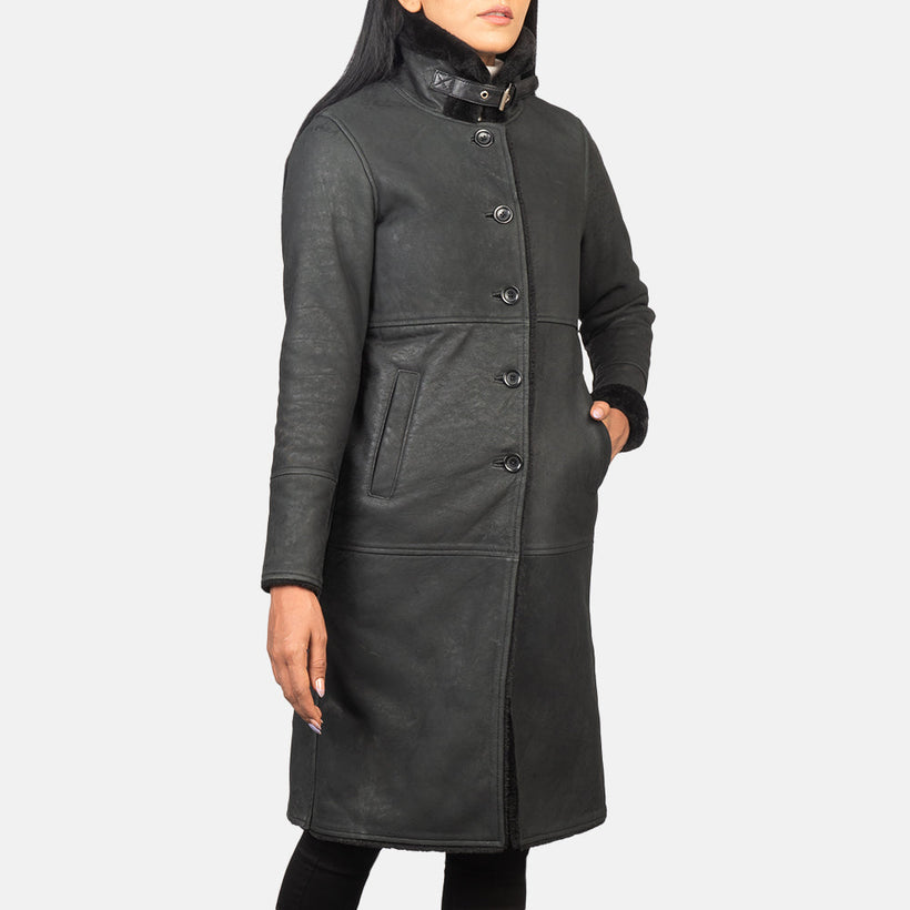 Alina Shearling Fekete Leather Coat női