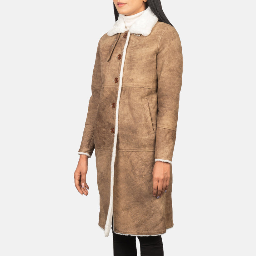 Alina Shearling Barna Leather Coat női
