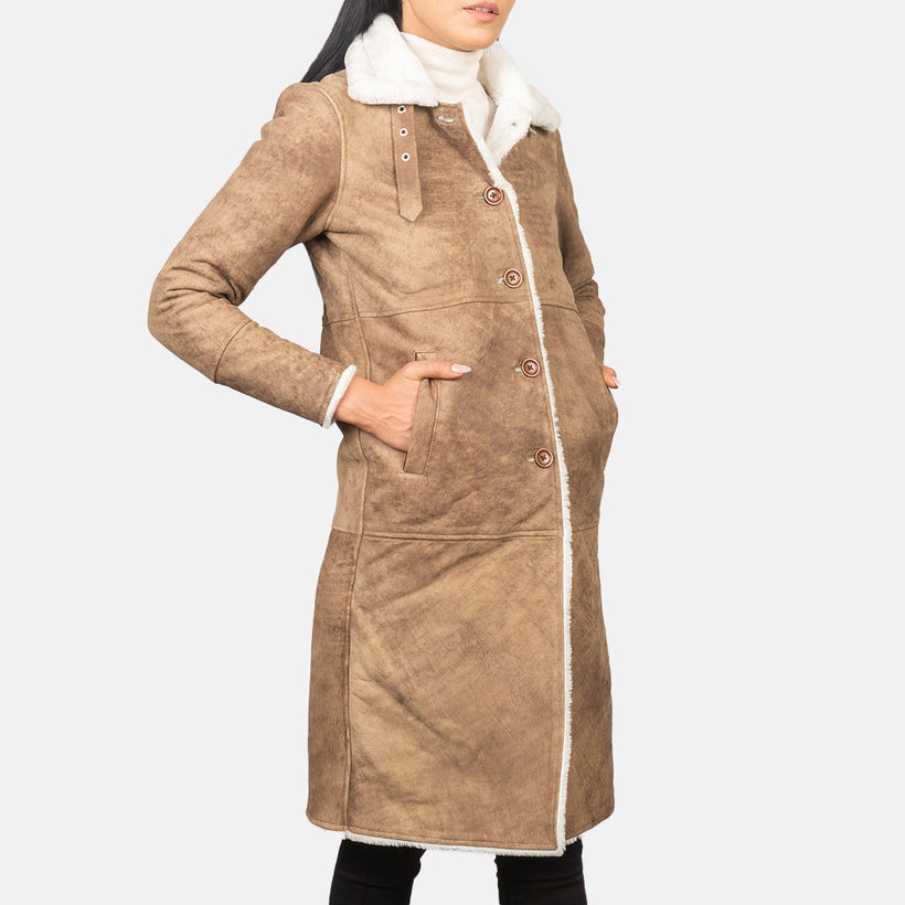 Alina Shearling Barna Leather Coat női