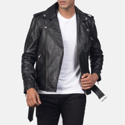 
Közeli részlet of Notch & Zipper & Waist belt Hardware on Allaric Alley Black Leather Biker Jacket