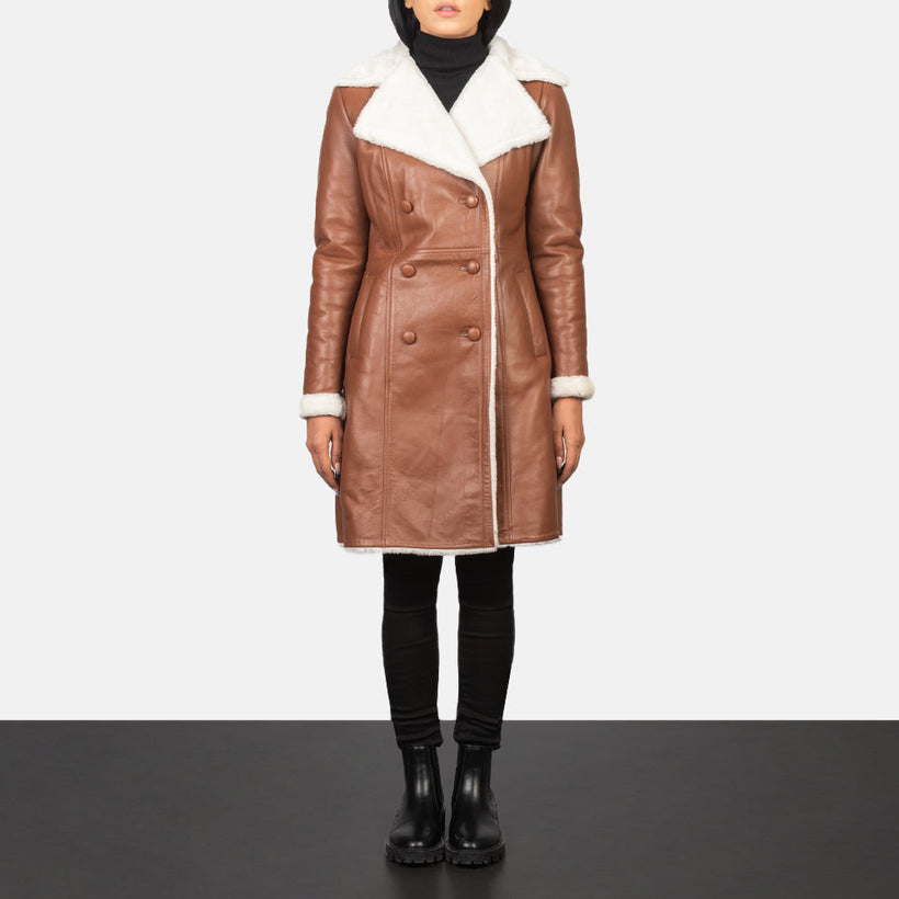 Amie Barna Double-Breasted Shearling Coat női