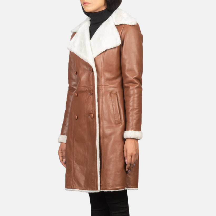 Amie Barna Double-Breasted Shearling Coat női
