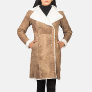 
Amie Distressed Brown Double Breasted Shearling Coat - Oldalnézet az ergonomikus ujjkialakítással
