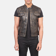 
Atlas Moto Distressed Barna Bőrmellény Férfi in Distressed Brown Sheepskin Leather - Elölnézet & testre szabott sziluett | Online vásárlás