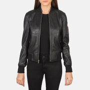 
Ava Ma-1 Black Leather Bomber Jacket in Black Sheepskin Leather - Elölnézet & testre szabott sziluett | Online vásárlás