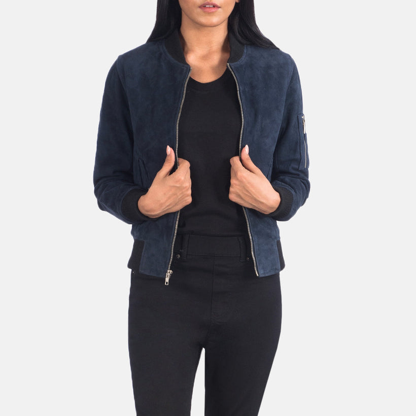 Ava MA-1 Blue Suede Bőr bomber dzseki női