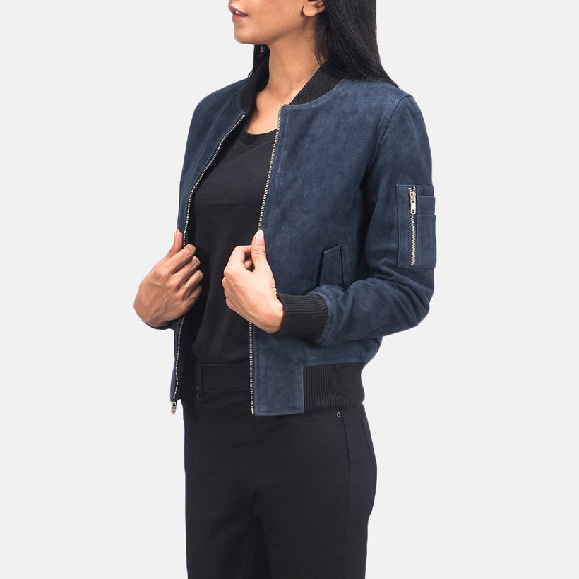 Ava MA-1 Blue Suede Bőr bomber dzseki női