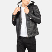 
Baston Black Hooded Leather Bomber Jacket in Black Sheepskin Leather - Elölnézet & testre szabott sziluett | Online vásárlás
