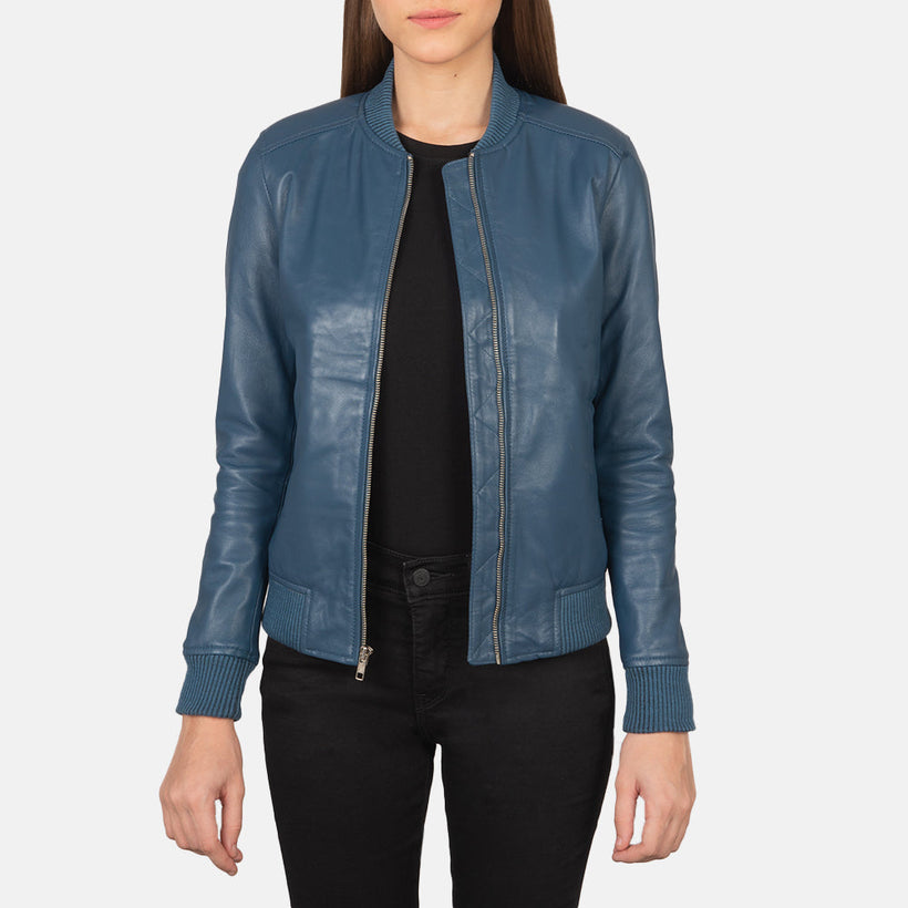 Bliss Blue Bőr bomber dzseki női
