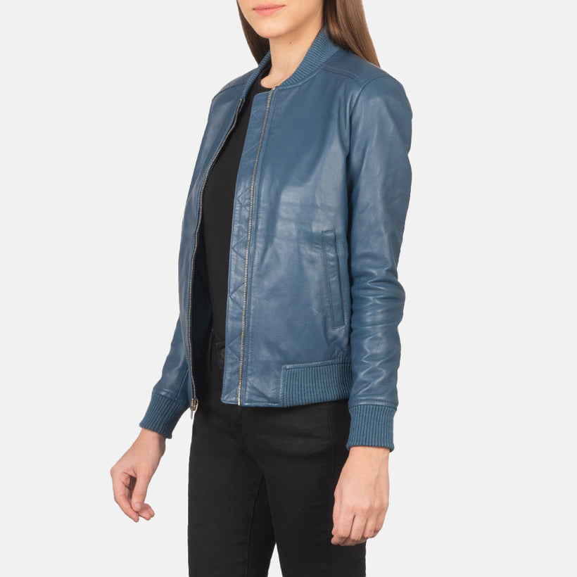 Bliss Blue Bőr bomber dzseki női