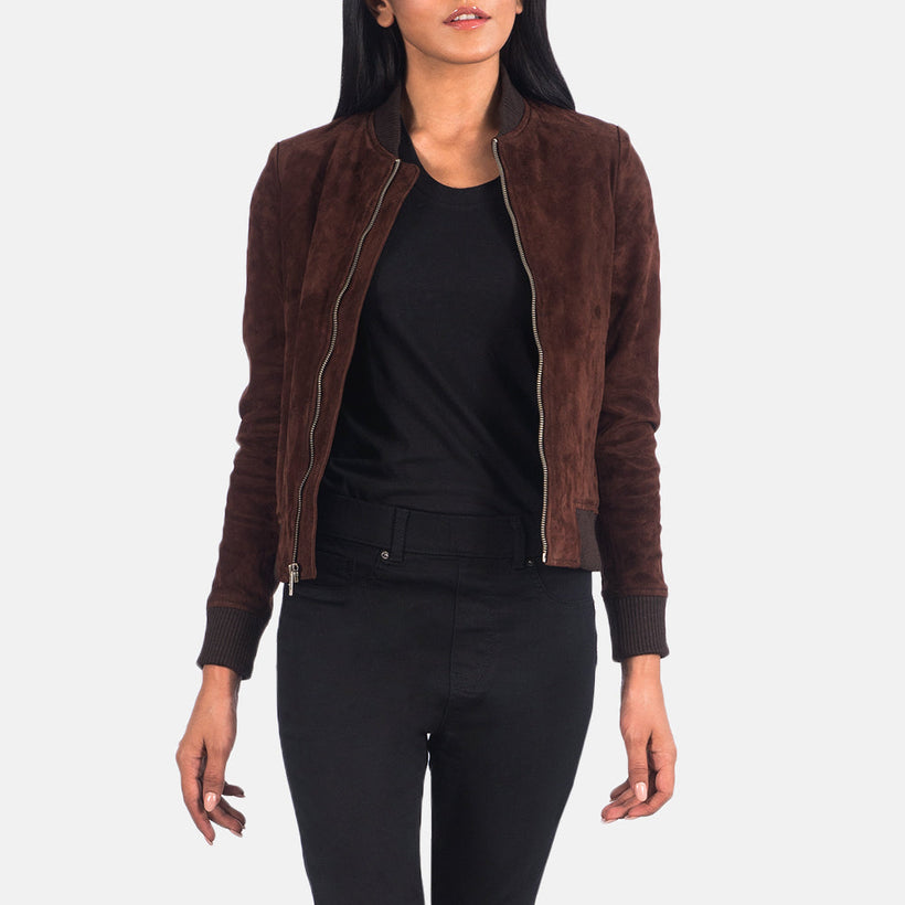 Bliss Barna Suede Bőr Bomber Dzseki Női