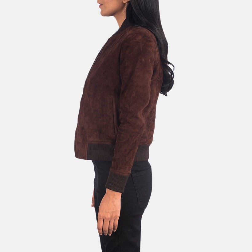 Bliss Barna Suede Bőr Bomber Dzseki Női