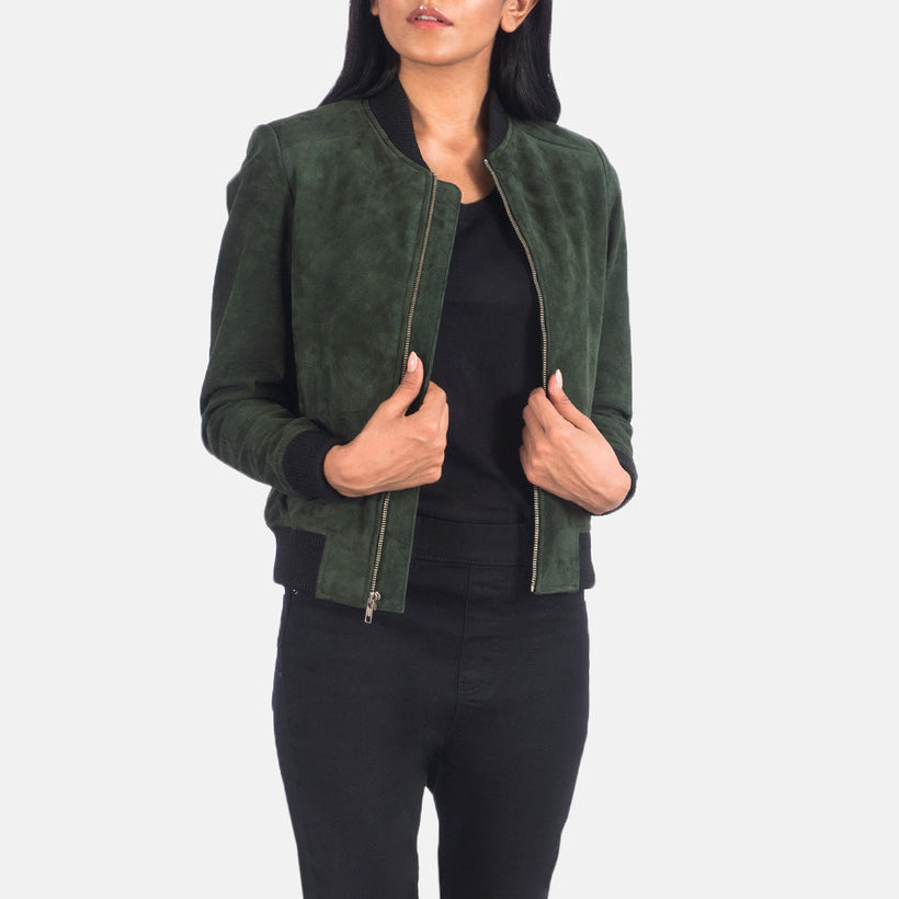 Bliss Zöld Suede Bőr Bomber Dzseki Női