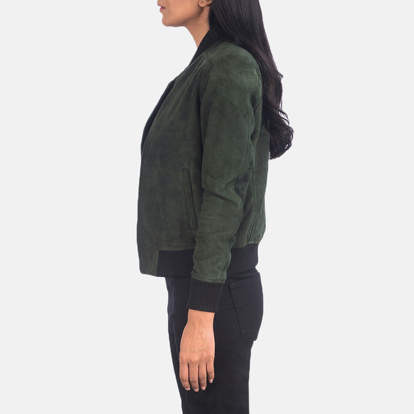 Bliss Zöld Suede Bőr Bomber Dzseki Női