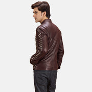 
Maroon Sheepskin Leather Biker Jacket - Hátulnézet precíz vállilleszkedéssel és tiszta szegéllyel