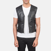 
Brandon Fekete Bőrmellény Férfi in Black Sheepskin Leather - Elölnézet & testre szabott sziluett | Online vásárlás