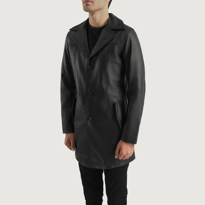 Brawnton Fekete Leather Coat férfi