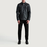 
Közeli részlet of Shirt & Buttons Hardware on Bronco Fekete Leather Shirt Férfi