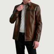 
Bronco Distressed Barna Leather Shirt Férfi in Distressed Brown Sheepskin Leather - Elölnézet & testre szabott sziluett | Online vásárlás