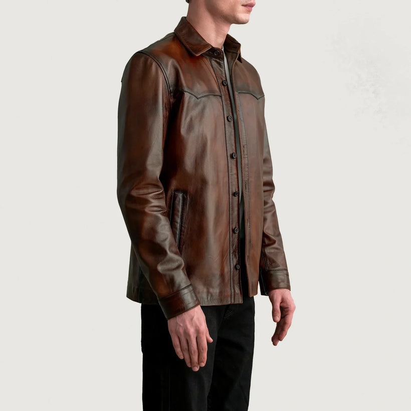 Bronco Distressed Barna Leather Shirt férfi