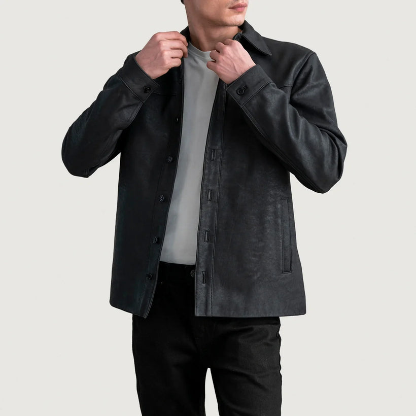 Bronco Tumbled Fekete Leather Shirt férfi