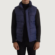 
Bryan Kék Steppelt mellény Férfi in Blue Full-Grain Leather - Elölnézet & testre szabott sziluett | Online vásárlás