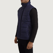 
Blue Full-Grain leather Vest - Hátulnézet precíz vállilleszkedéssel és tiszta szegéllyel