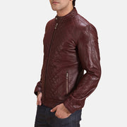 
Maroon Sheepskin Leather Biker Jacket - Hátulnézet precíz vállilleszkedéssel és tiszta szegéllyel