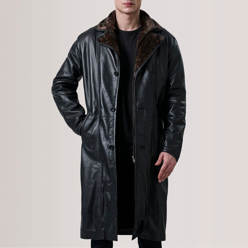 Cai Fekete Leather Shearling Coat férfi