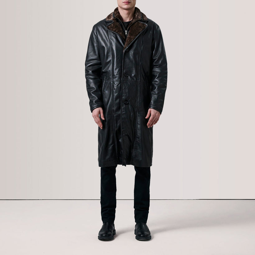 Cai Fekete Leather Shearling Coat férfi