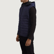 
Blue Full-Grain leather Vest - Hátulnézet precíz vállilleszkedéssel és tiszta szegéllyel