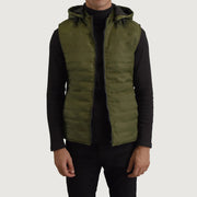 
Carlo Zöld Kapucnis steppelt mellény Férfi in Green Full-Grain Leather - Elölnézet & testre szabott sziluett | Online vásárlás