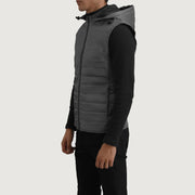 
Green Full-Grain leather Vest - Hátulnézet precíz vállilleszkedéssel és tiszta szegéllyel