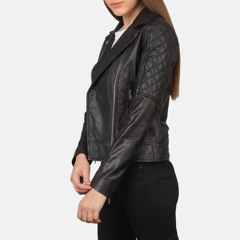 Carolyn Quilted Fekete Motoros bőrdzseki női