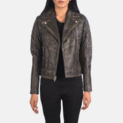 
Carolyn Quilted Distressed Brown Biker Jacket in Distressed Brown Goatskin Leather - Elölnézet & testre szabott sziluett | Online vásárlás