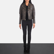 
Carolyn Quilted Distressed Brown Biker Jacket - Oldalnézet az ergonomikus ujjkialakítással