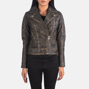 
Közeli részlet of Notch & Zipper Hardware on Carolyn Quilted Distressed Brown Biker Jacket