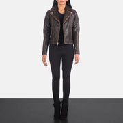
Carolyn Quilted Vintage Brown Biker Jacket - Oldalnézet az ergonomikus ujjkialakítással