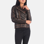 
Közeli részlet of Notch & Zipper Hardware on Carolyn Quilted Vintage Brown Biker Jacket