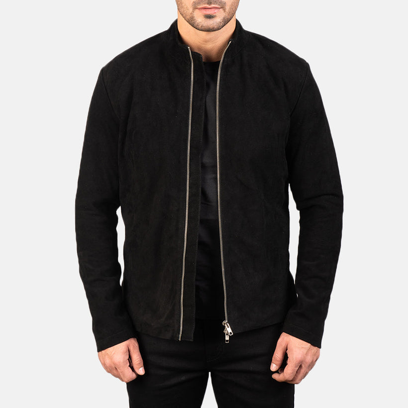 Charcoal Fekete Suede Bőr Motoros Dzseki Férfi