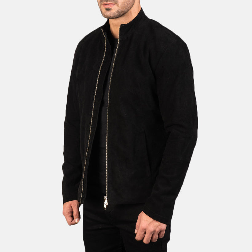 Charcoal Fekete Suede Bőr Motoros Dzseki Férfi