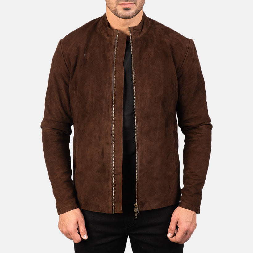Charcoal Mocha Suede Bőr Motoros Dzseki Férfi