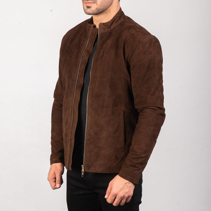 Charcoal Mocha Suede Bőr Motoros Dzseki Férfi