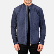 
Charcoal Navy Kék Suede Bőr Motoros Dzseki Férfi in Navy Blue Goatskin Suede - Elölnézet & testre szabott sziluett | Online vásárlás
