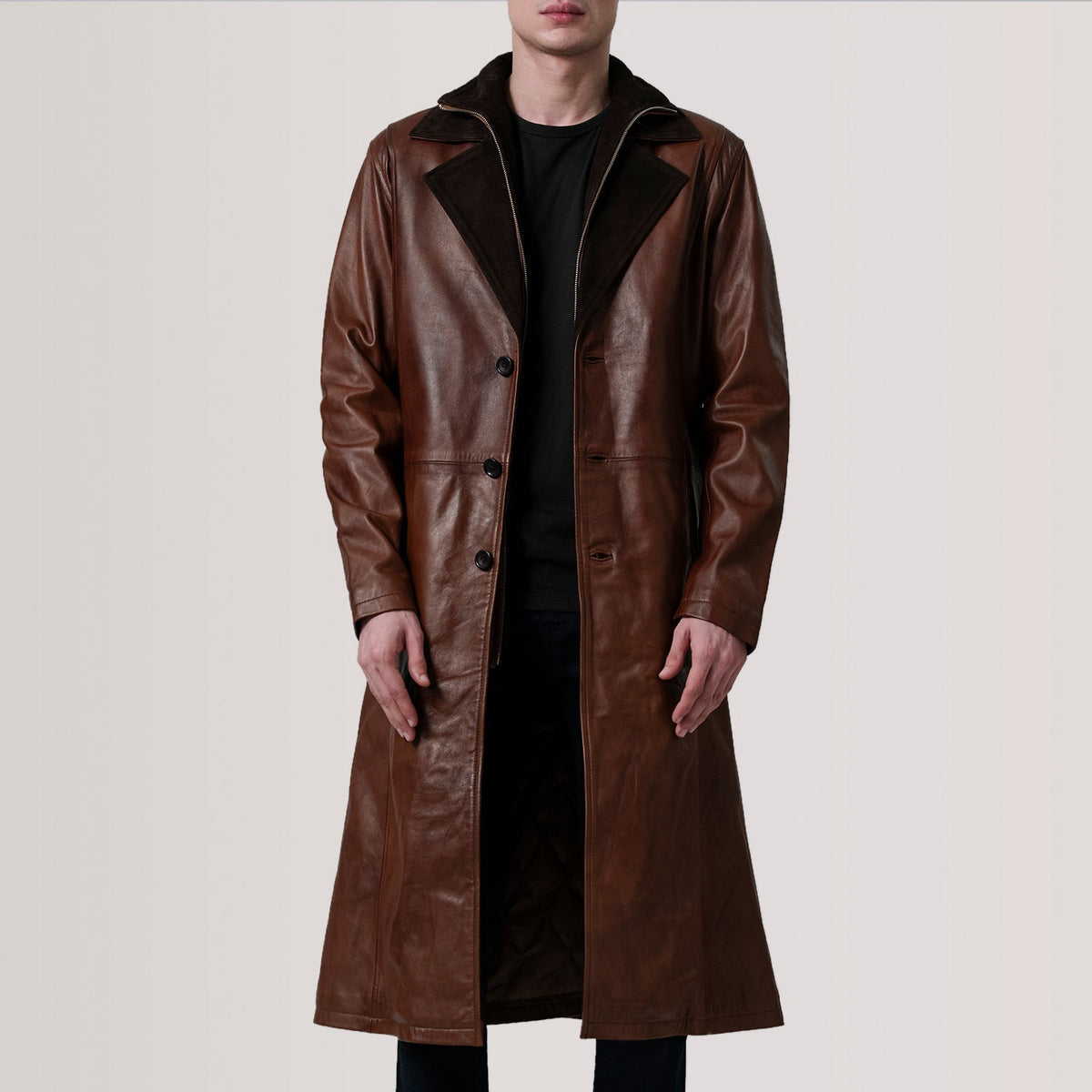
Charlton Waxed Barna Leather Single Breasted Bőrkabát Férfi For Men in Distressed Brown Sheepskin Burnished - Elölnézet & testre szabott sziluett | Online vásárlás