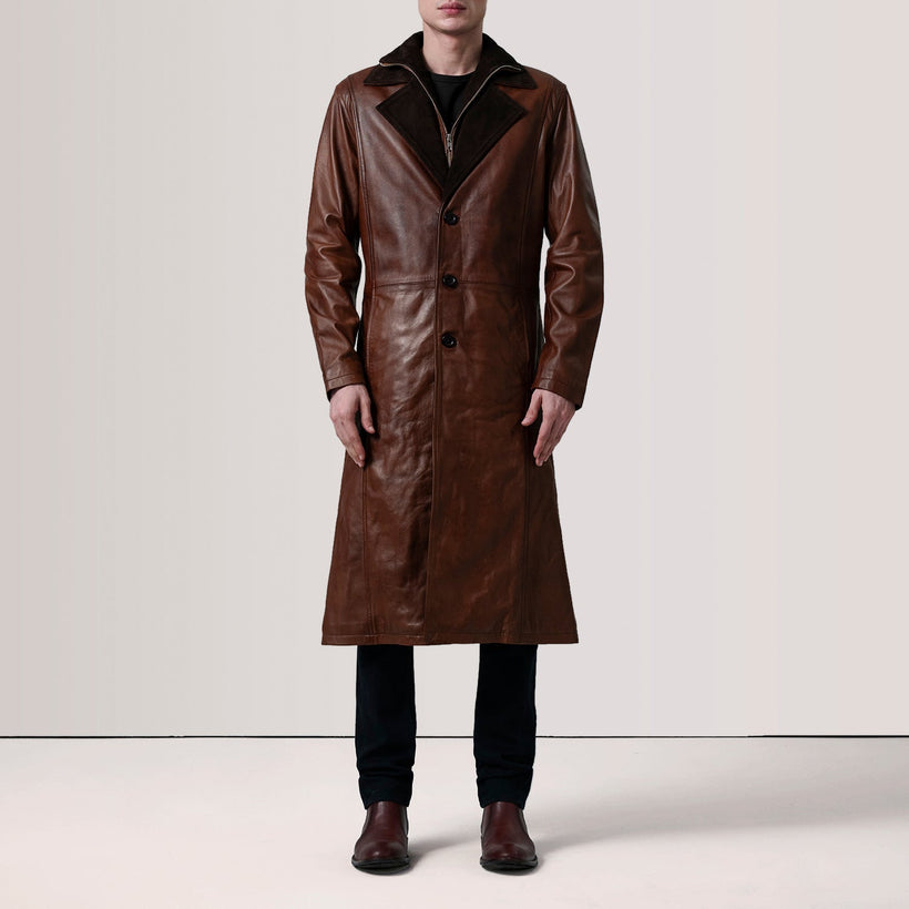 Charlton Waxed Barna Leather Single Breasted Coat férfi