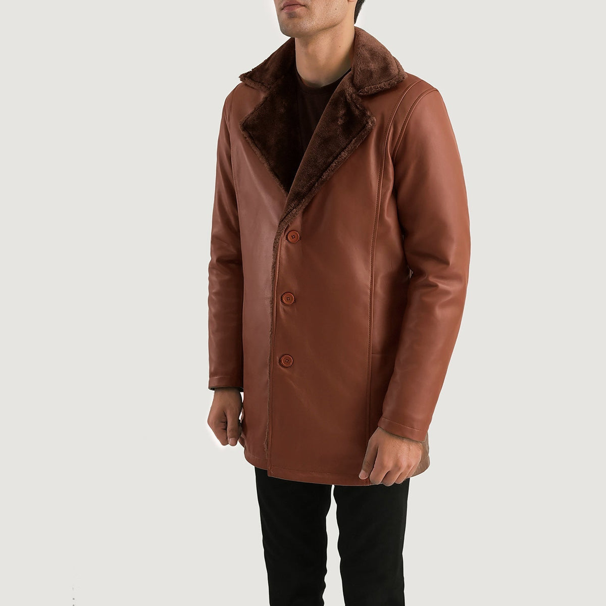 
Brown Sheepskin Burnishing Winter Jacket - Hátulnézet precíz vállilleszkedéssel és tiszta szegéllyel