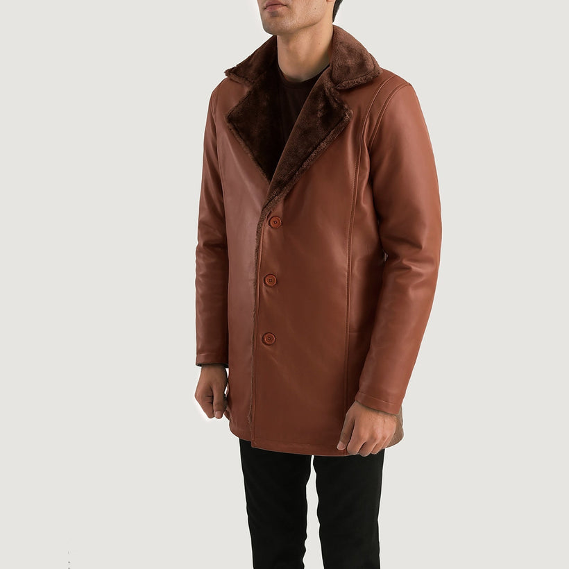 Cinnamon Barna Leather Fur Coat férfi