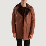 
Közeli részlet of Shirt & Button Hardware on Cinnamon Barna Leather Fur Bőrkabát Férfi