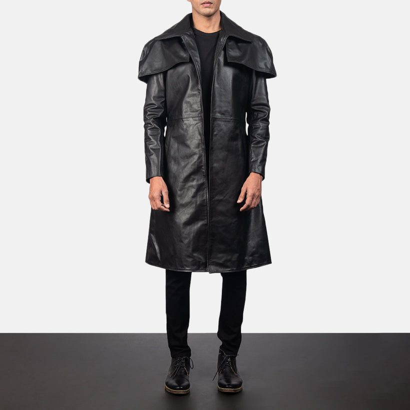 Classic Fekete Leather Duster férfi